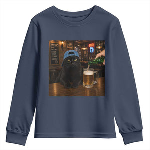Black Cat Drinking Beer Funny Kitten Meme Youth Sweatshirt