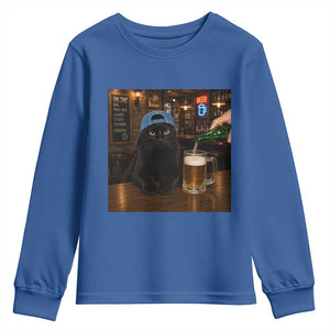 Black Cat Drinking Beer Funny Kitten Meme Youth Sweatshirt