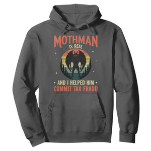 Funny Mothman Is Real And I Helped Him Commit Tax Fraud Hoodie Retro Cryptid Cryptozoology TS11 Dark Heather Print Your Wear