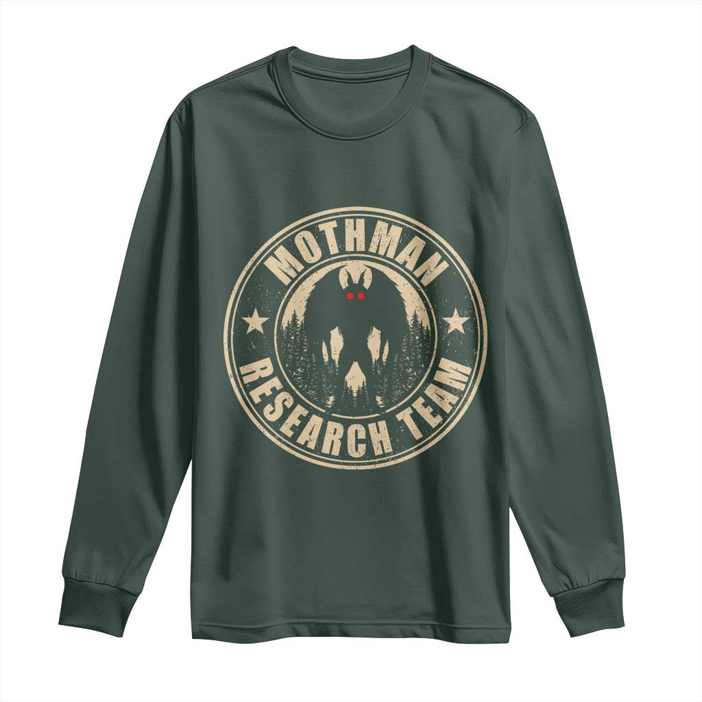 Funny Mothman Research Team Long Sleeve Shirt Cryptozoology Cryptid Hunting TS11 Dark Forest Green Print Your Wear