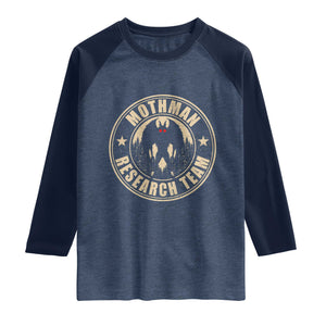 Funny Mothman Research Team Raglan Shirt Cryptozoology Cryptid Hunting TS11 Heather Denim Navy Print Your Wear