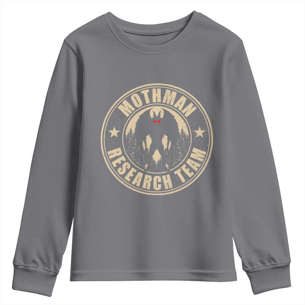 Funny Mothman Research Team Youth Sweatshirt Cryptozoology Cryptid Hunting TS11 Charcoal Print Your Wear