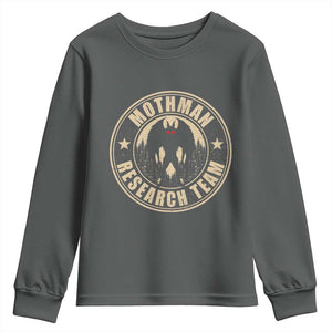 Funny Mothman Research Team Youth Sweatshirt Cryptozoology Cryptid Hunting TS11 Dark Heather Print Your Wear