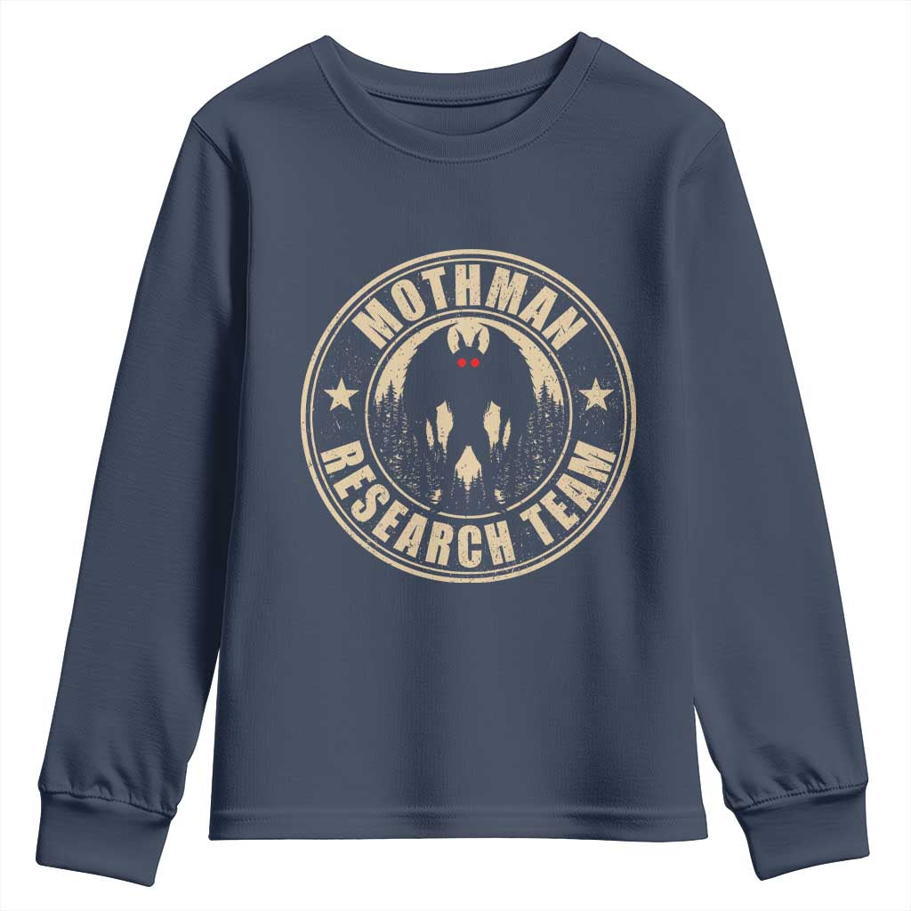 Funny Mothman Research Team Youth Sweatshirt Cryptozoology Cryptid Hunting TS11 Navy Print Your Wear