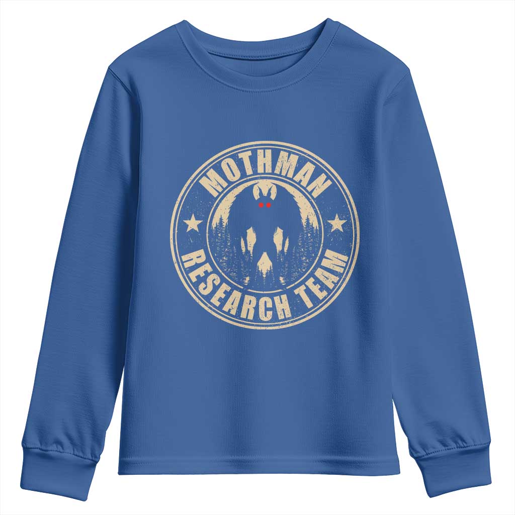 Funny Mothman Research Team Youth Sweatshirt Cryptozoology Cryptid Hunting TS11 Royal Blue Print Your Wear