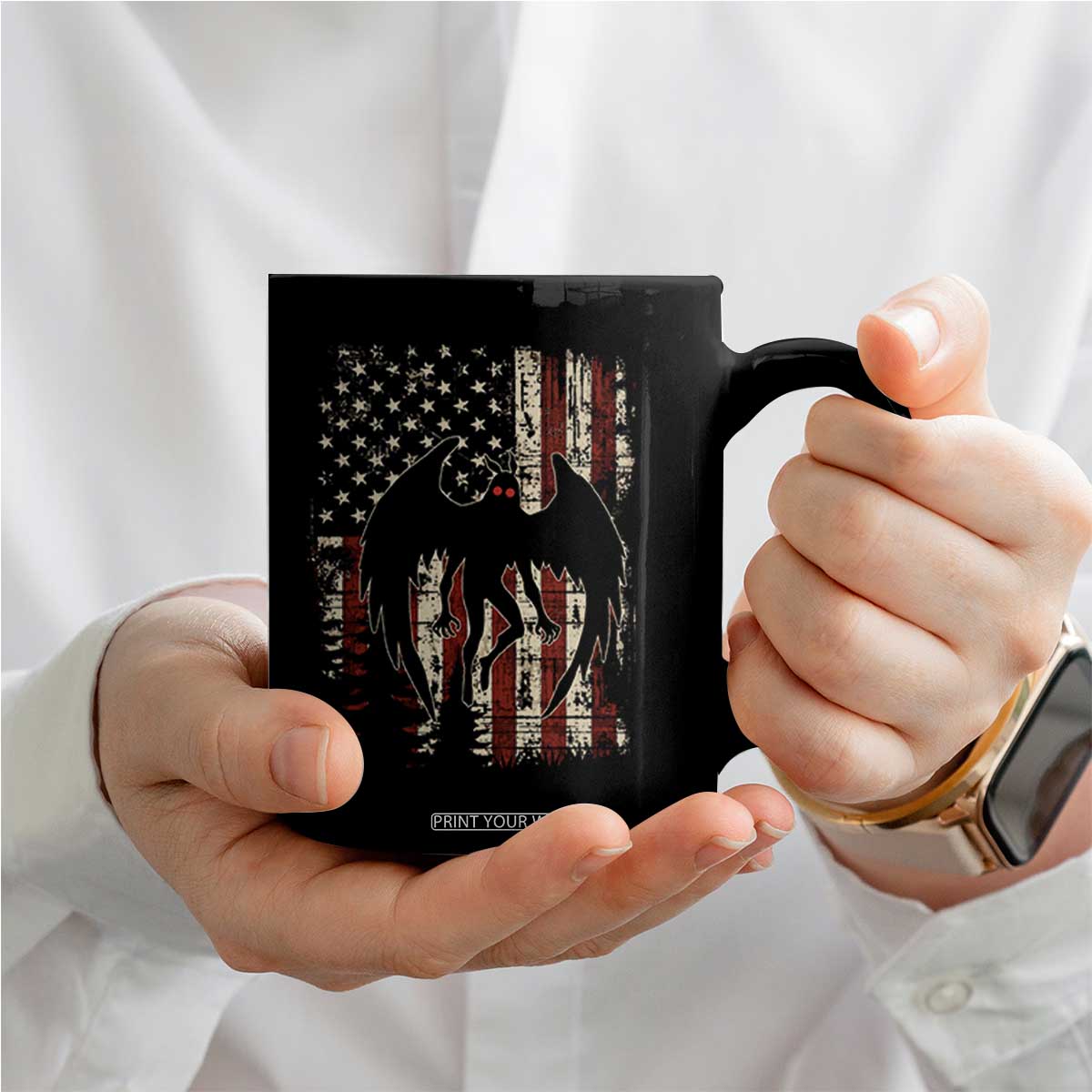 Mothman American Flag Patriotic Cryptid Creature Coffee Mug TS11 Print Your Wear