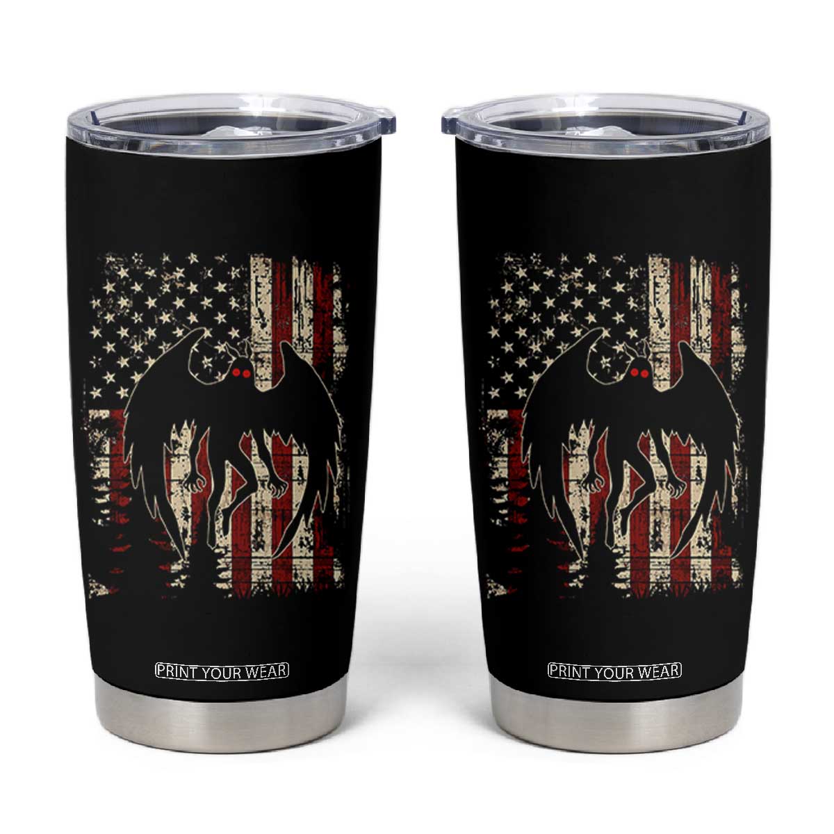 Mothman American Flag Patriotic Cryptid Creature Tumbler Cup TS11 Black Print Your Wear