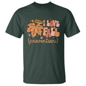 Fall Physical Therapy T Shirt I Love Fall Prevention Retro Groove Maple Leaf Nuts TS11 Dark Forest Green Print Your Wear