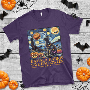 Harris Halloween T Shirt Kamala Harris Save Halloween Starry Night Van Gogh Black Cat Pumpkin Bat TS11 Purple Print Your Wear