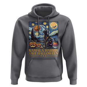 Harris Halloween Hoodie Kamala Harris Save Halloween Starry Night Van Gogh Black Cat Pumpkin Bat TS11 Charcoal Print Your Wear