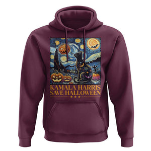 Harris Halloween Hoodie Kamala Harris Save Halloween Starry Night Van Gogh Black Cat Pumpkin Bat TS11 Maroon Print Your Wear