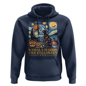 Harris Halloween Hoodie Kamala Harris Save Halloween Starry Night Van Gogh Black Cat Pumpkin Bat TS11 Navy Print Your Wear