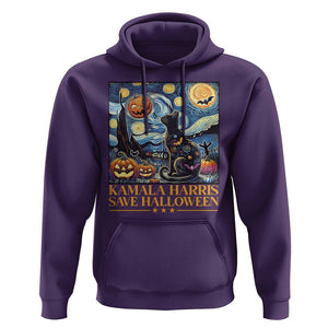 Harris Halloween Hoodie Kamala Harris Save Halloween Starry Night Van Gogh Black Cat Pumpkin Bat TS11 Purple Print Your Wear