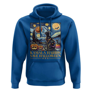 Harris Halloween Hoodie Kamala Harris Save Halloween Starry Night Van Gogh Black Cat Pumpkin Bat TS11 Royal Blue Print Your Wear