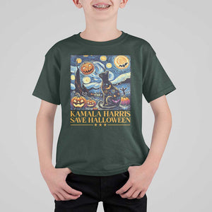 Harris Halloween T Shirt For Kid Kamala Harris Save Halloween Starry Night Van Gogh Black Cat Pumpkin Bat TS11 Dark Forest Green Print Your Wear