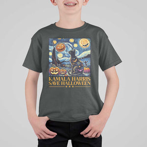 Harris Halloween T Shirt For Kid Kamala Harris Save Halloween Starry Night Van Gogh Black Cat Pumpkin Bat TS11 Dark Heather Print Your Wear