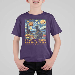 Harris Halloween T Shirt For Kid Kamala Harris Save Halloween Starry Night Van Gogh Black Cat Pumpkin Bat TS11 Purple Print Your Wear