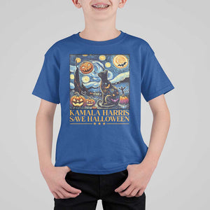 Harris Halloween T Shirt For Kid Kamala Harris Save Halloween Starry Night Van Gogh Black Cat Pumpkin Bat TS11 Royal Blue Print Your Wear