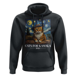 Harris Halloween Hoodie Cats For Kamala 2024 Starry Night Van Gogh Witch Cat TS11 Black Print Your Wear