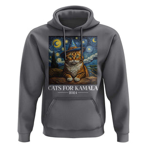 Harris Halloween Hoodie Cats For Kamala 2024 Starry Night Van Gogh Witch Cat TS11 Charcoal Print Your Wear