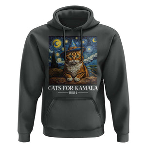 Harris Halloween Hoodie Cats For Kamala 2024 Starry Night Van Gogh Witch Cat TS11 Dark Heather Print Your Wear