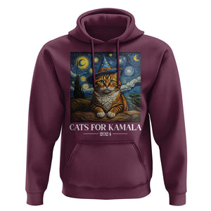 Harris Halloween Hoodie Cats For Kamala 2024 Starry Night Van Gogh Witch Cat TS11 Maroon Print Your Wear