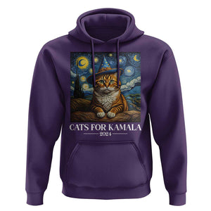 Harris Halloween Hoodie Cats For Kamala 2024 Starry Night Van Gogh Witch Cat TS11 Purple Print Your Wear