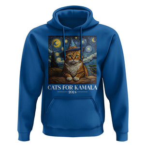 Harris Halloween Hoodie Cats For Kamala 2024 Starry Night Van Gogh Witch Cat TS11 Royal Blue Print Your Wear