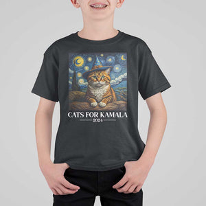 Harris Halloween T Shirt For Kid Cats For Kamala 2024 Starry Night Van Gogh Witch Cat TS11 Black Print Your Wear