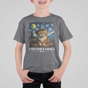 Harris Halloween T Shirt For Kid Cats For Kamala 2024 Starry Night Van Gogh Witch Cat TS11 Charcoal Print Your Wear