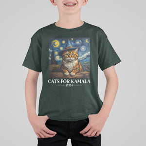 Harris Halloween T Shirt For Kid Cats For Kamala 2024 Starry Night Van Gogh Witch Cat TS11 Dark Forest Green Print Your Wear