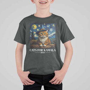 Harris Halloween T Shirt For Kid Cats For Kamala 2024 Starry Night Van Gogh Witch Cat TS11 Dark Heather Print Your Wear