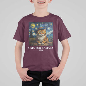 Harris Halloween T Shirt For Kid Cats For Kamala 2024 Starry Night Van Gogh Witch Cat TS11 Maroon Print Your Wear