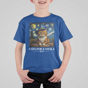 Harris Halloween T Shirt For Kid Cats For Kamala 2024 Starry Night Van Gogh Witch Cat TS11 Royal Blue Print Your Wear