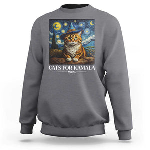 Harris Halloween Sweatshirt Cats For Kamala 2024 Starry Night Van Gogh Witch Cat TS11 Charcoal Print Your Wear