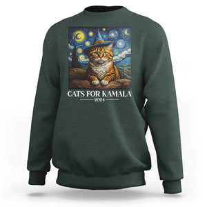 Harris Halloween Sweatshirt Cats For Kamala 2024 Starry Night Van Gogh Witch Cat TS11 Dark Forest Green Print Your Wear