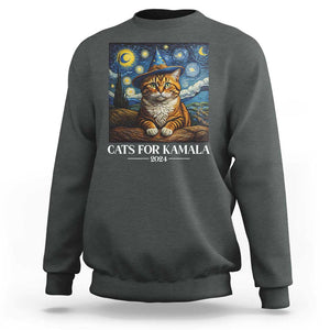 Harris Halloween Sweatshirt Cats For Kamala 2024 Starry Night Van Gogh Witch Cat TS11 Dark Heather Print Your Wear