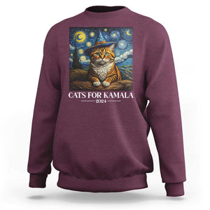 Harris Halloween Sweatshirt Cats For Kamala 2024 Starry Night Van Gogh Witch Cat TS11 Maroon Print Your Wear