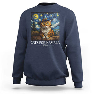 Harris Halloween Sweatshirt Cats For Kamala 2024 Starry Night Van Gogh Witch Cat TS11 Navy Print Your Wear