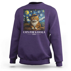 Harris Halloween Sweatshirt Cats For Kamala 2024 Starry Night Van Gogh Witch Cat TS11 Purple Print Your Wear