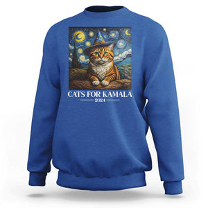 Harris Halloween Sweatshirt Cats For Kamala 2024 Starry Night Van Gogh Witch Cat TS11 Royal Blue Print Your Wear