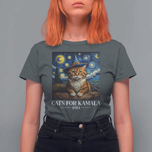 Harris Halloween T Shirt For Women Cats For Kamala 2024 Starry Night Van Gogh Witch Cat TS11 Dark Heather Print Your Wear