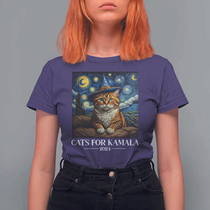 Harris Halloween T Shirt For Women Cats For Kamala 2024 Starry Night Van Gogh Witch Cat TS11 Purple Print Your Wear