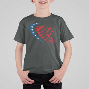 Patriotic T Shirt For Kid American Flag Fighter Jets Airplane 4th Of July TS11 Dark Heather Print Your Wear