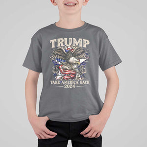 Trump Supporter T Shirt For Kid Trump Take America Back 2024 Eagle Vintage American Flag TS11 Charcoal Print Your Wear