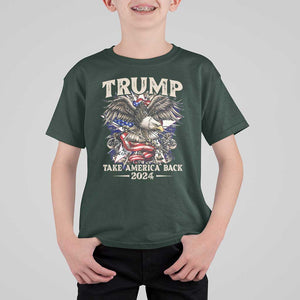 Trump Supporter T Shirt For Kid Trump Take America Back 2024 Eagle Vintage American Flag TS11 Dark Forest Green Print Your Wear