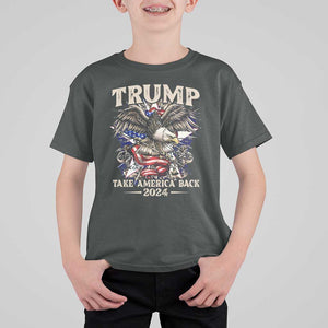 Trump Supporter T Shirt For Kid Trump Take America Back 2024 Eagle Vintage American Flag TS11 Dark Heather Print Your Wear