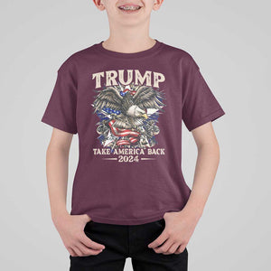 Trump Supporter T Shirt For Kid Trump Take America Back 2024 Eagle Vintage American Flag TS11 Maroon Print Your Wear