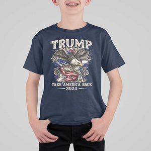 Trump Supporter T Shirt For Kid Trump Take America Back 2024 Eagle Vintage American Flag TS11 Navy Print Your Wear