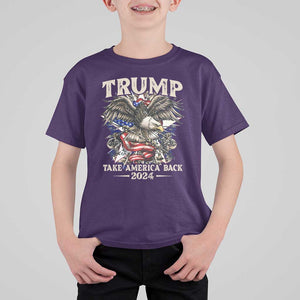 Trump Supporter T Shirt For Kid Trump Take America Back 2024 Eagle Vintage American Flag TS11 Purple Print Your Wear